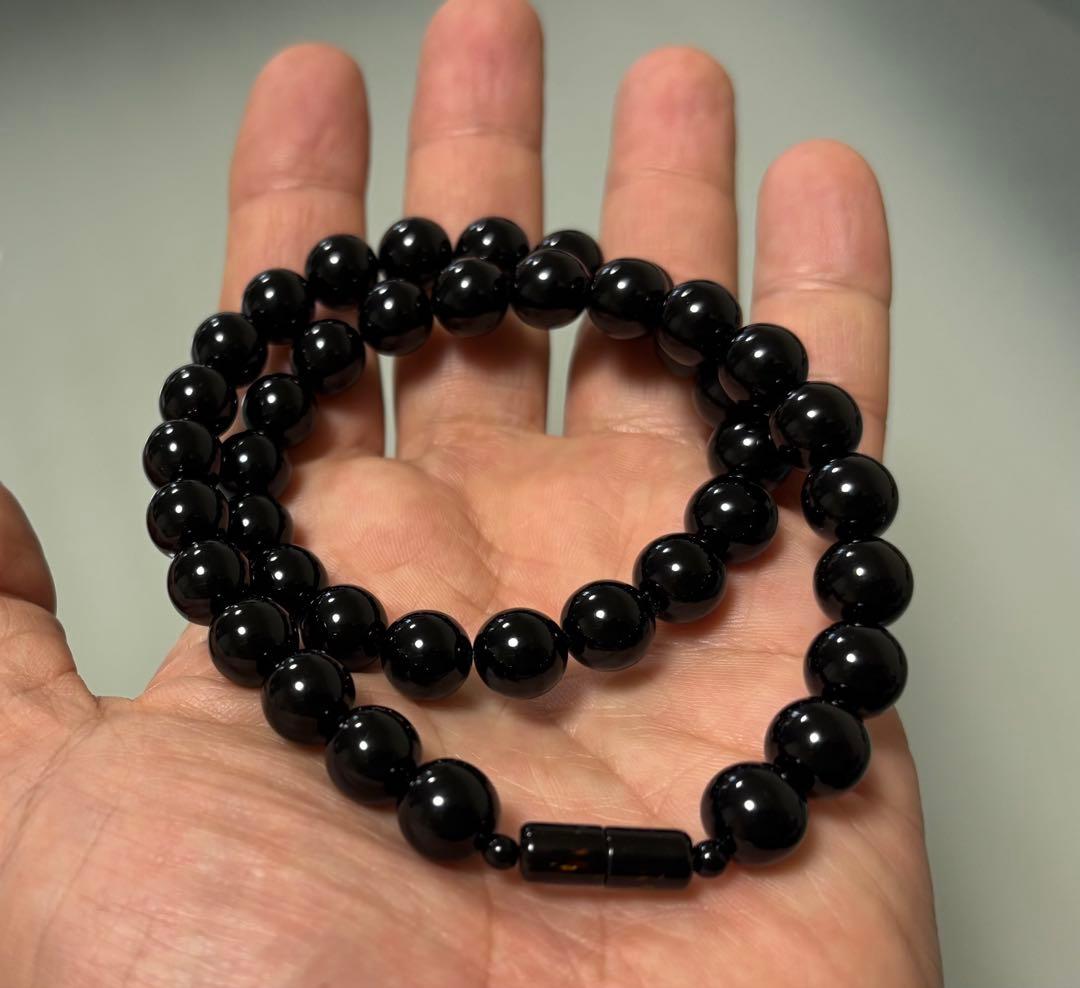 天然黒珊瑚ネックレス（大玉１０mm珠）鑑別書付き⑦