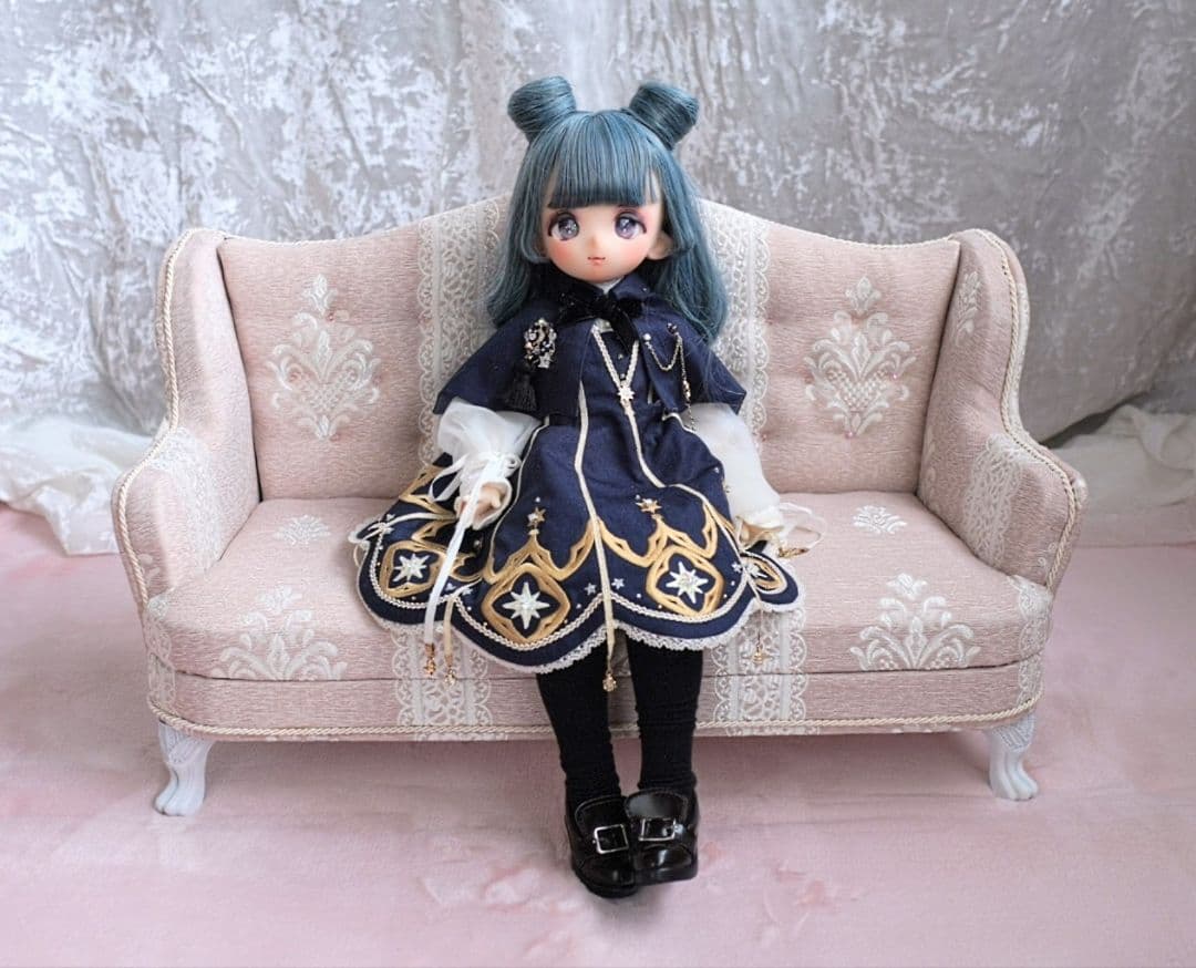 ドール用1/4サイズ ウィングチェア3人用 ピンクレース ソファ