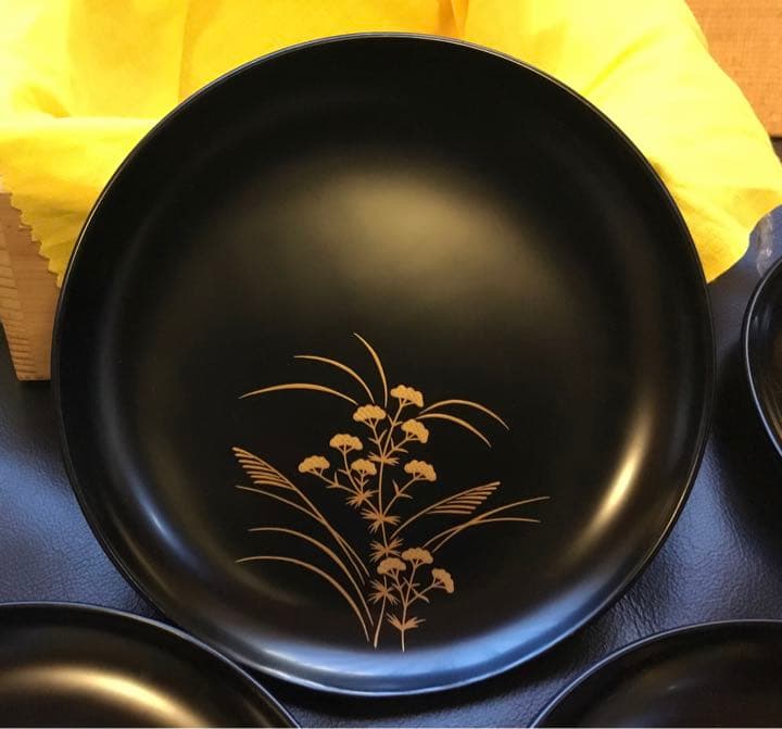 逸品　越前塗　越前漆器　天然木　手塗り本漆塗り　蒔絵　木製　５枚　未使用