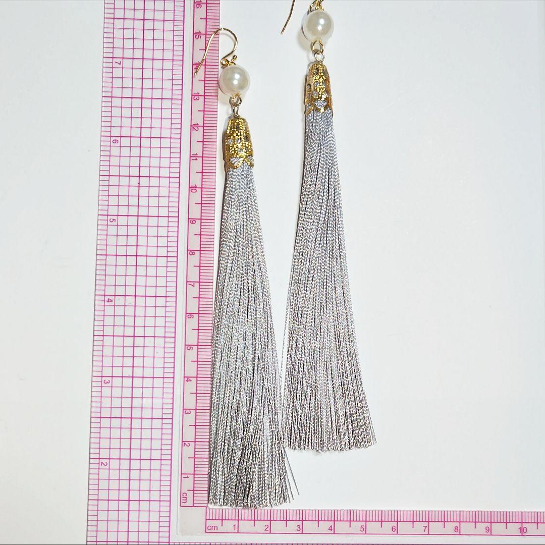 【1270】大きめパールビーズとタッセルのピアス