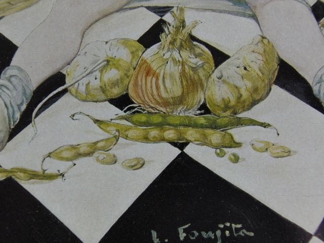 藤田嗣治、【台所】、希少な額限定装用画集より、新品額装付