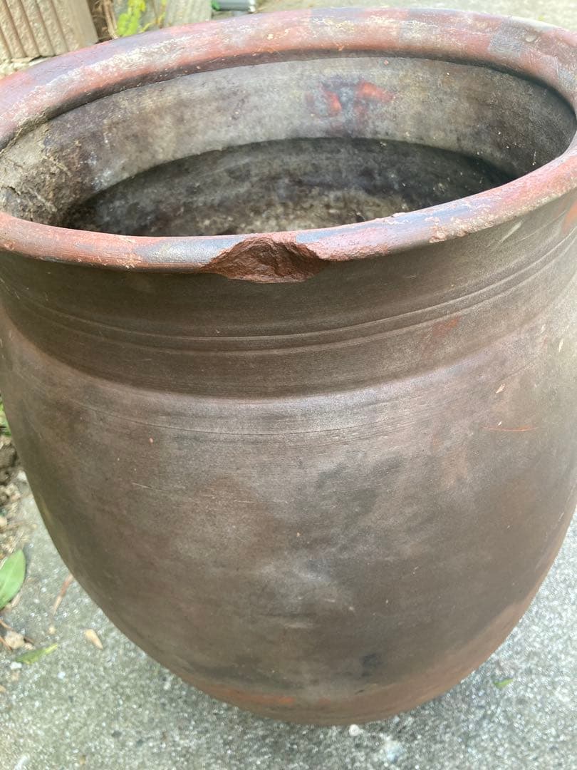 古民具/古美術】大型 陶器 壺/かめ 植木鉢 メダカ鉢 水鉢 63センチ