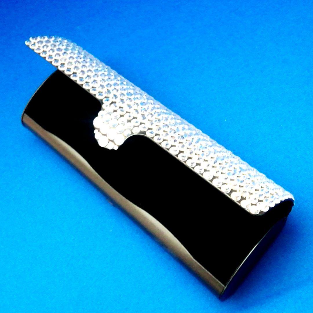 メガネケース　スワロフスキー石 クリスタル 　メガネ拭きクロスブルー