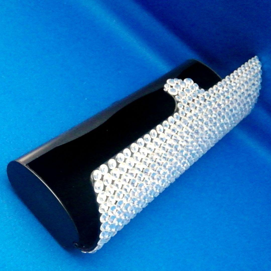 メガネケース　スワロフスキー石 クリスタル 　メガネ拭きクロスブルー