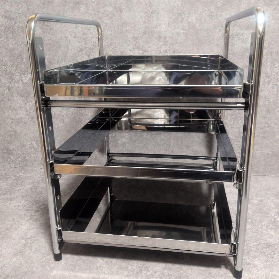 川口工器　シンク下スライドラック3段　35cm幅 美品