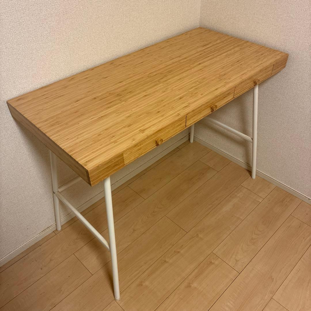 ナチュラル木製3引き出しデスク