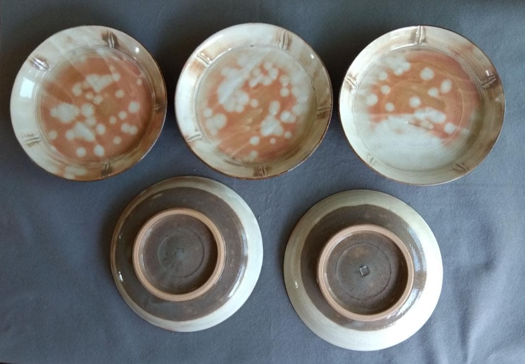 美濃焼の名工　工藤陸雄　南窯　 志野【御本手】中皿五客セット