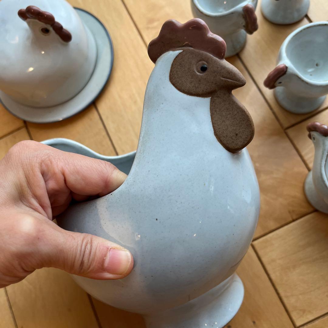 リサ　ラーソン　置物　ニワトリ　親子　エッグカップ　セット　バターケース