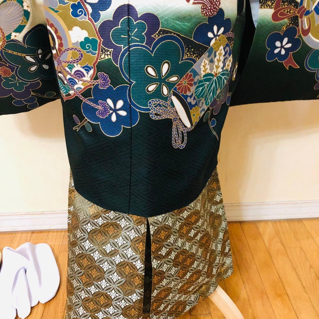 七五三 五歳‼️豪華Green系兜金彩煌びやか❤️完全フルセット‼️家から