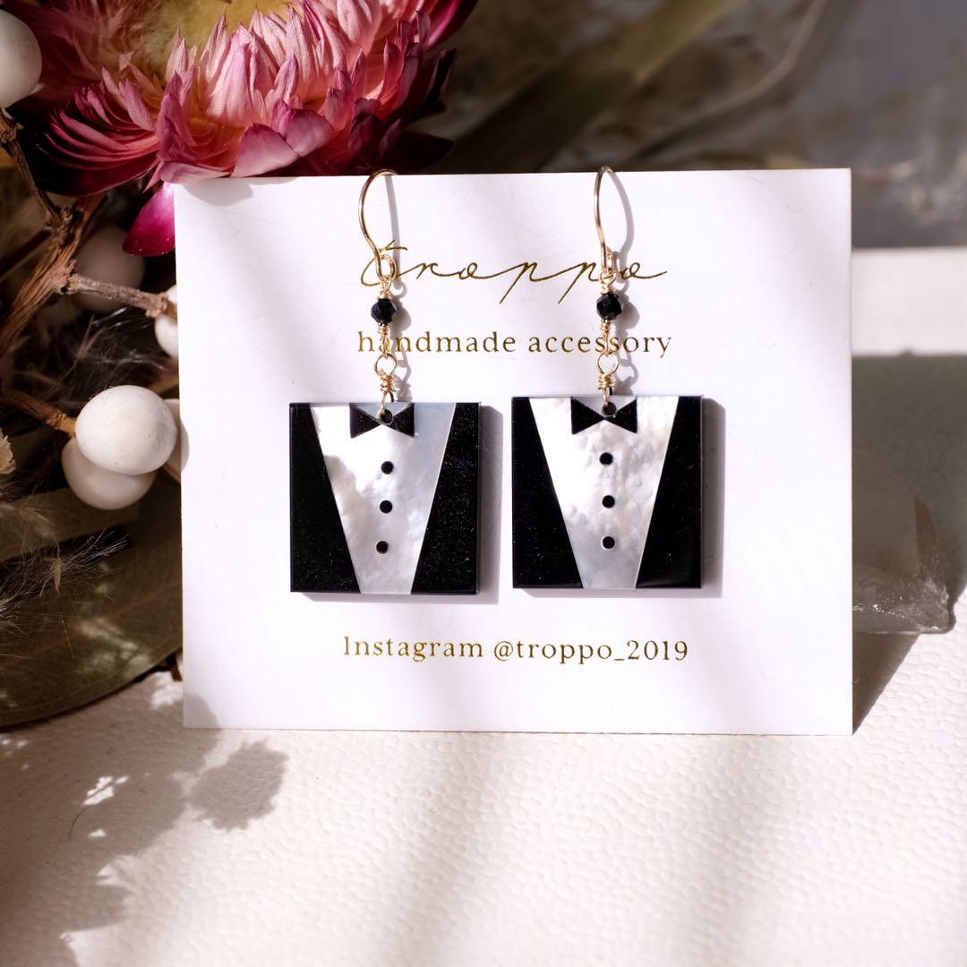 14kgfシェル✖️オニキスインタルシアピアス/イヤリング