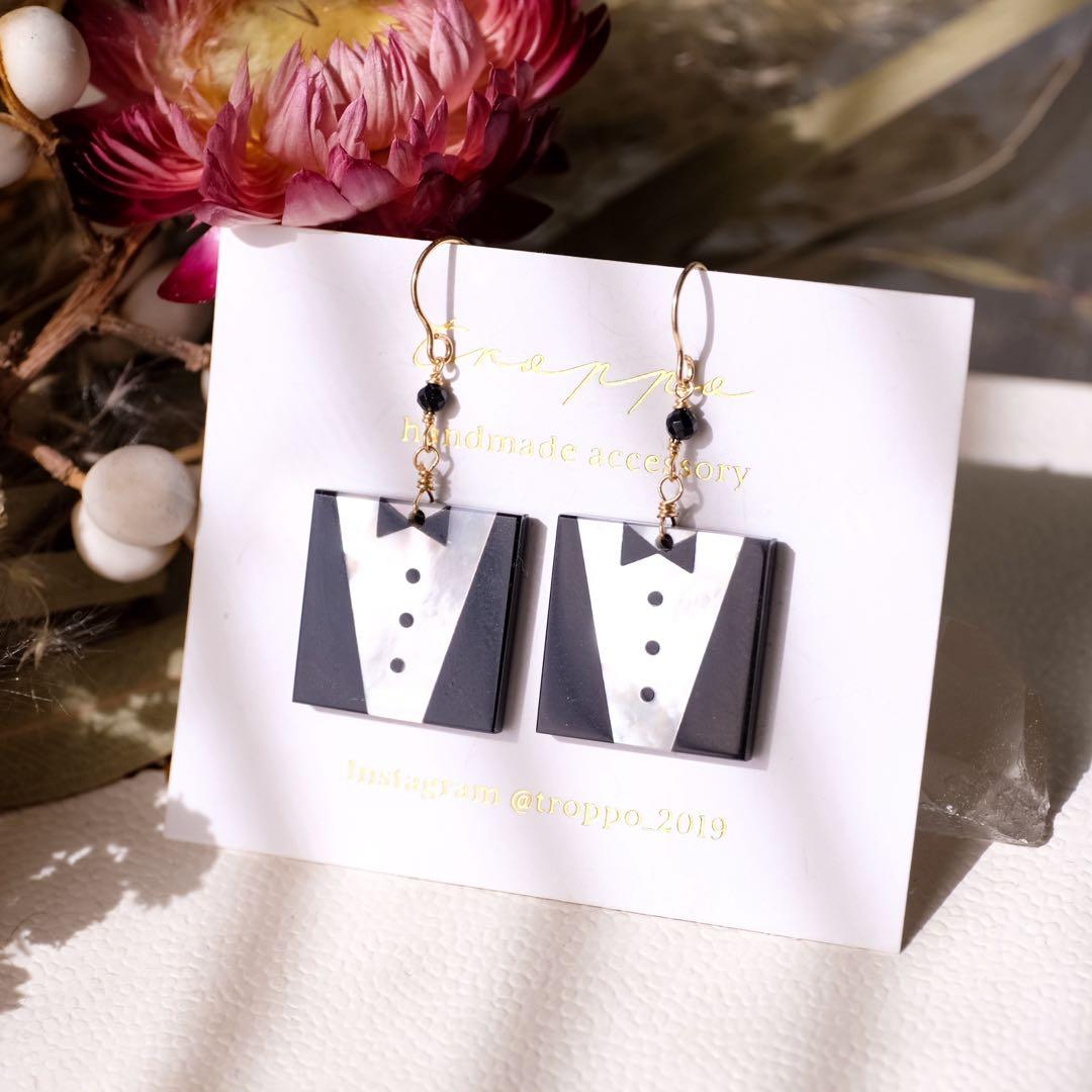 14kgfシェル✖️オニキスインタルシアピアス/イヤリング