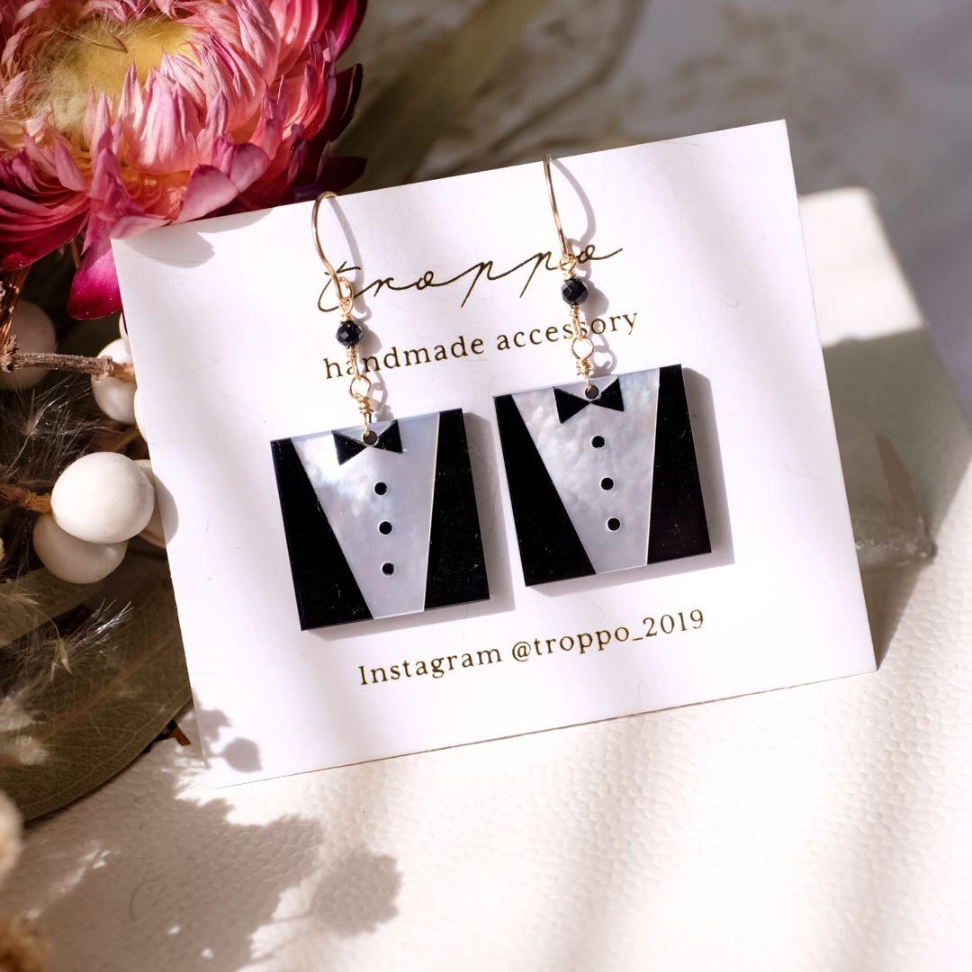 14kgfシェル✖️オニキスインタルシアピアス/イヤリング