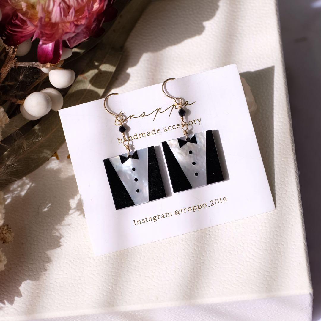 14kgfシェル✖️オニキスインタルシアピアス/イヤリング