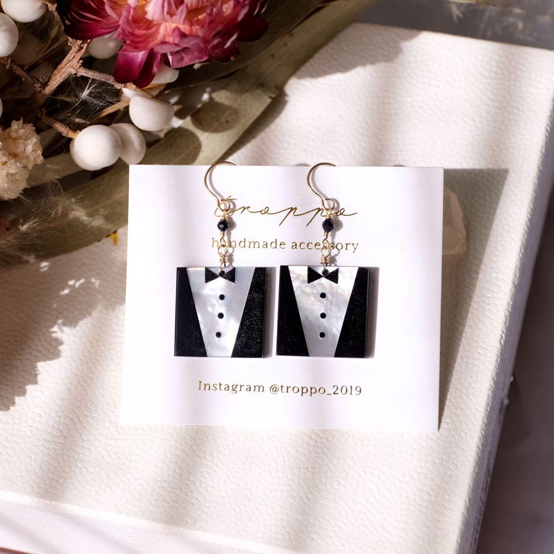 14kgfシェル✖️オニキスインタルシアピアス/イヤリング