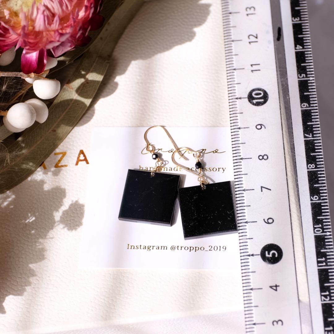 14kgfシェル✖️オニキスインタルシアピアス/イヤリング