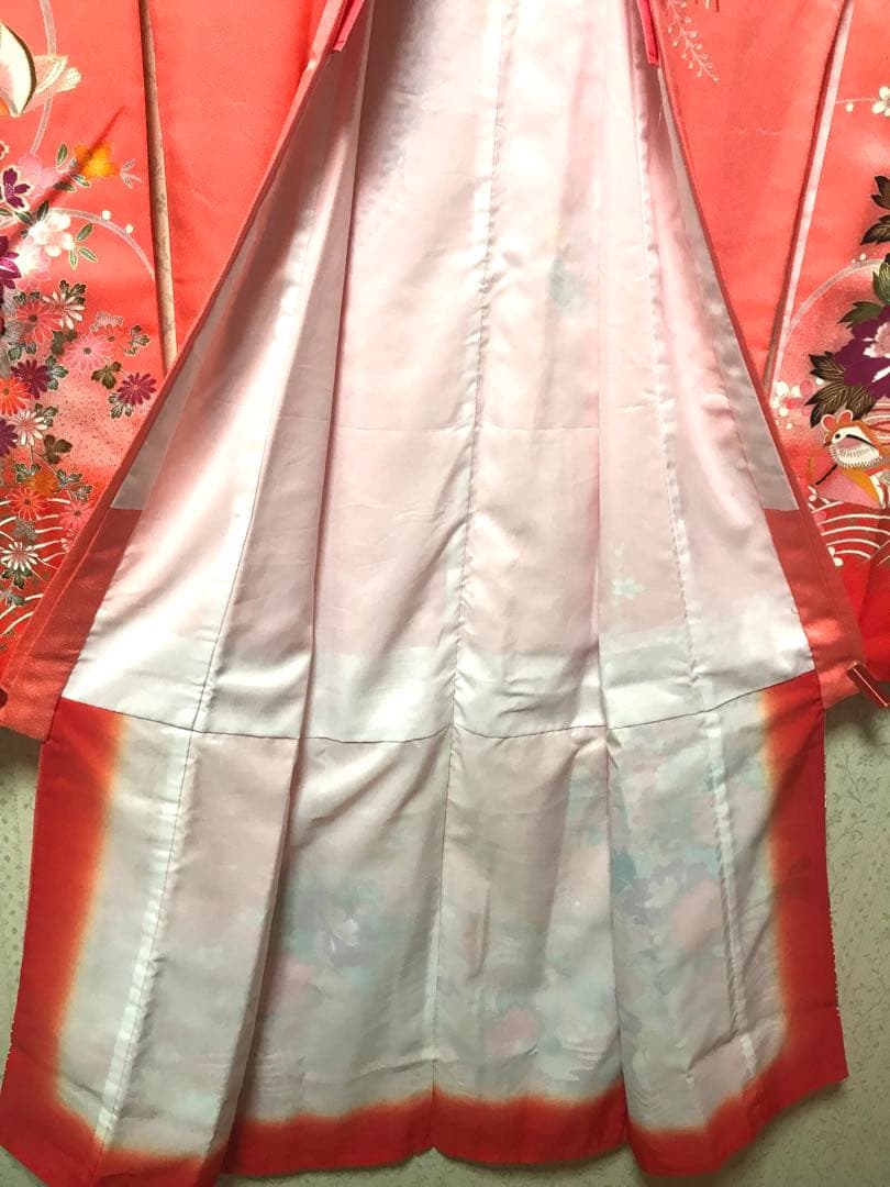 七五三7歳フルセット　サーモンオレンジ　牡丹　おしどり　祝い花❤️