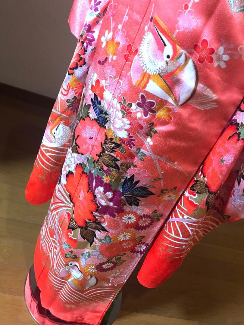 七五三7歳フルセット　サーモンオレンジ　牡丹　おしどり　祝い花❤️