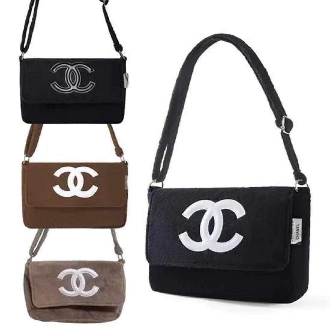 CHANEL シャネル ミニバッグ ポーチ コーヒーブラウン×ホワイトロゴ