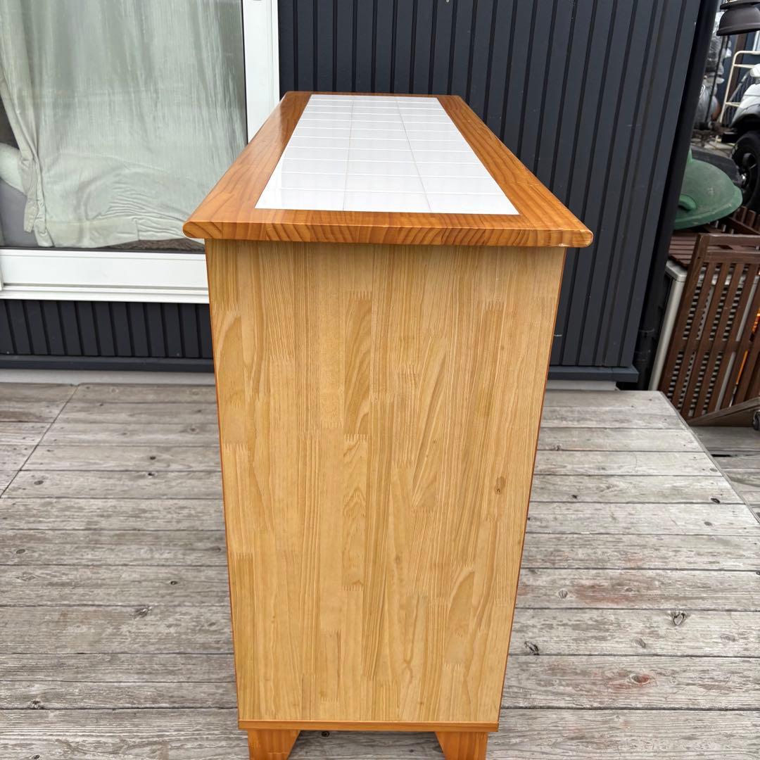 北欧レトロ 脇木工 カウンターテーブル 両面開き タイル天板 収納棚付き 食器棚