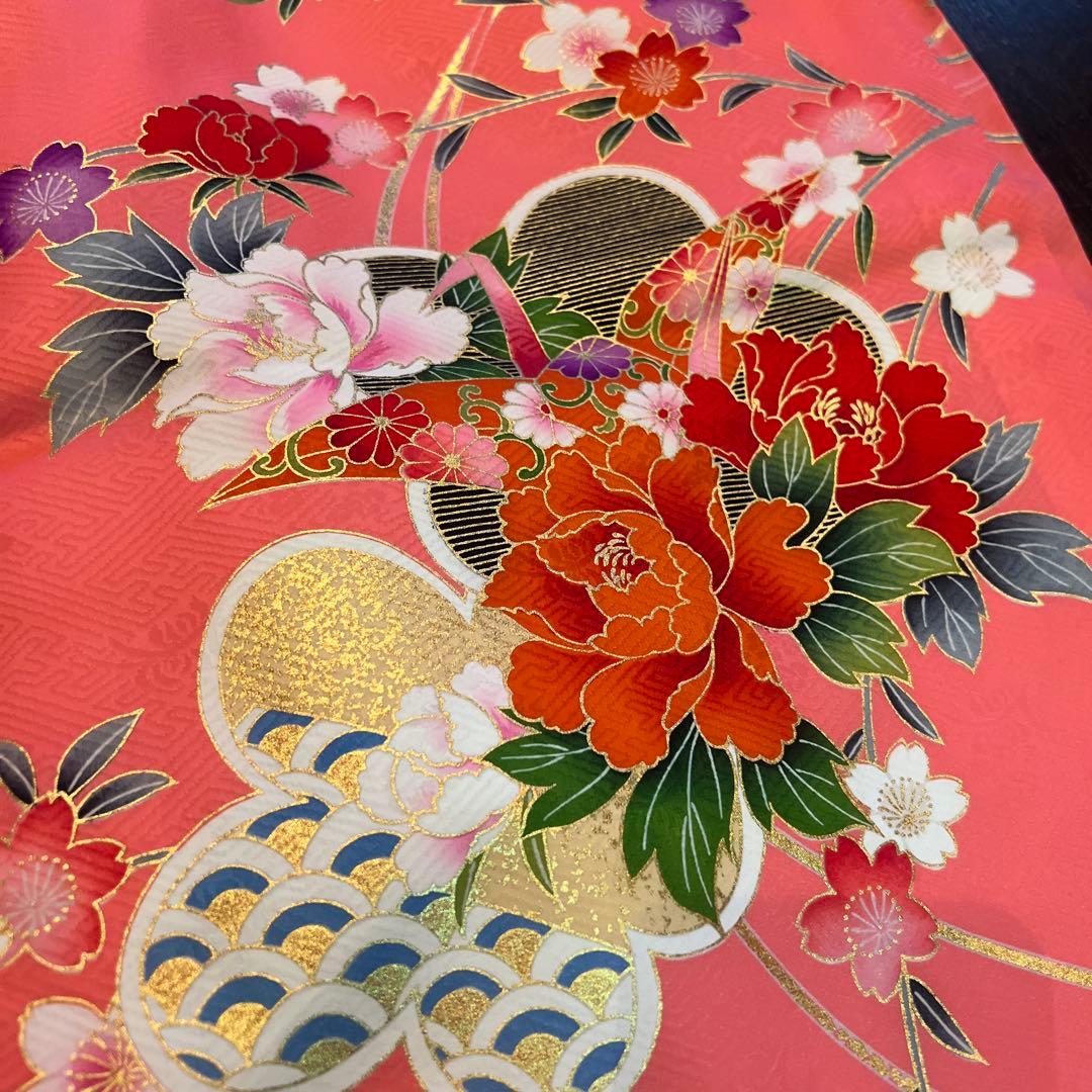 アンティーク 七五三 三歳〜五歳 着物 被布 フルセット しだれ桜 折鶴 付け襟