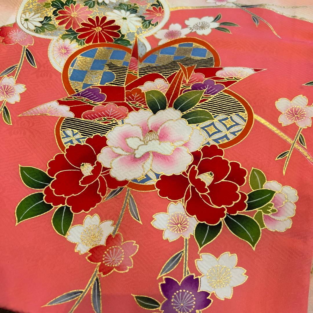 アンティーク 七五三 三歳〜五歳 着物 被布 フルセット しだれ桜 折鶴 付け襟