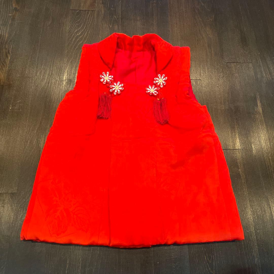 アンティーク 七五三 三歳〜五歳 着物 被布 フルセット しだれ桜 折鶴 付け襟