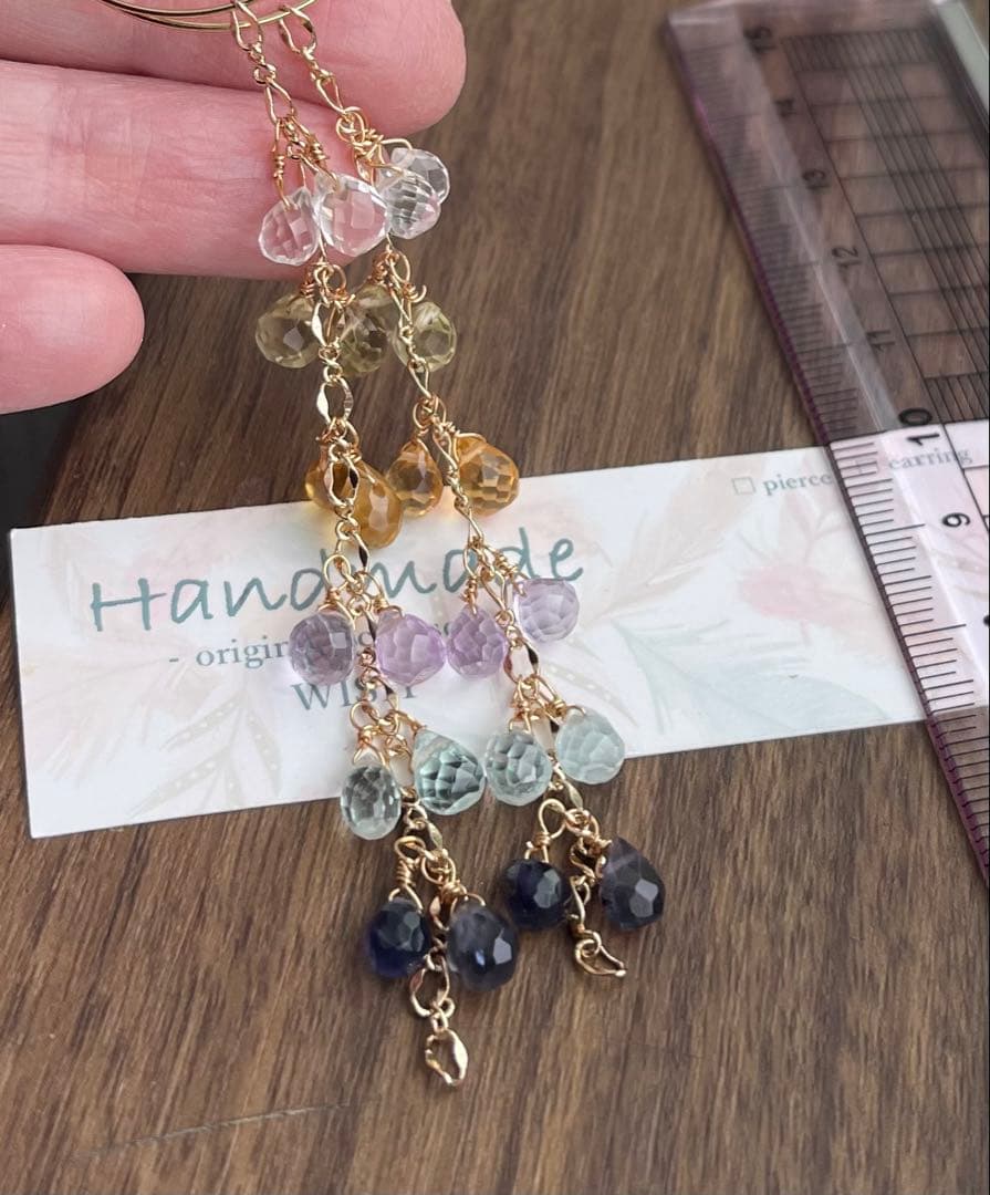 値下げ個性溢れるカラフルロングピアスチャーム 7種ドロップカット