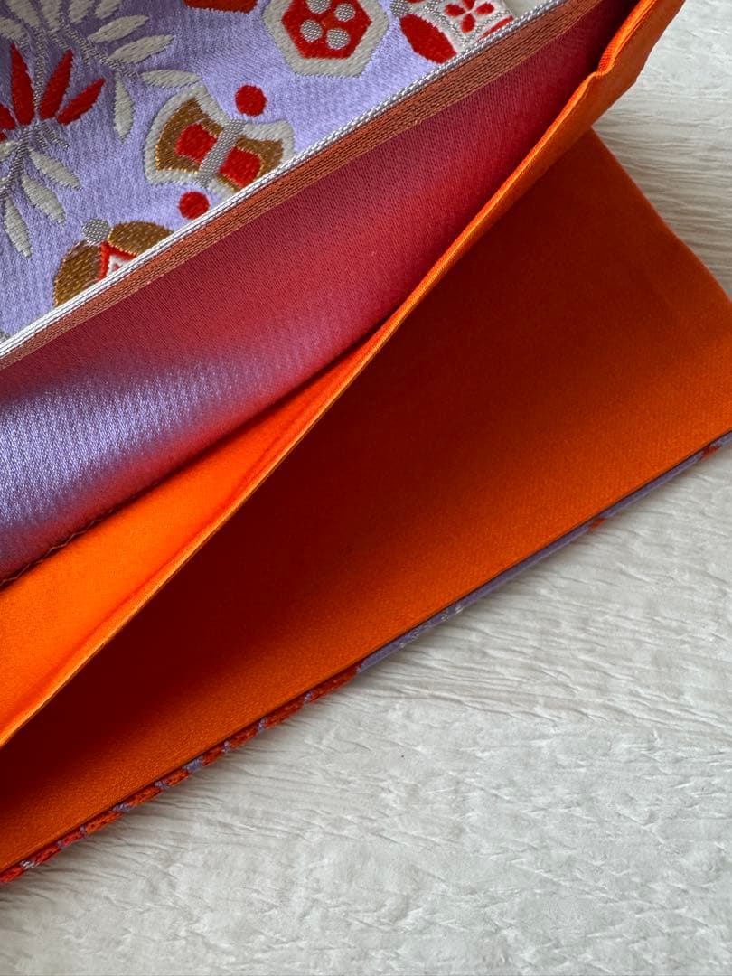 七五三に★正絹子供用袋帯　薄紫に雲取りと吉祥文　鶴