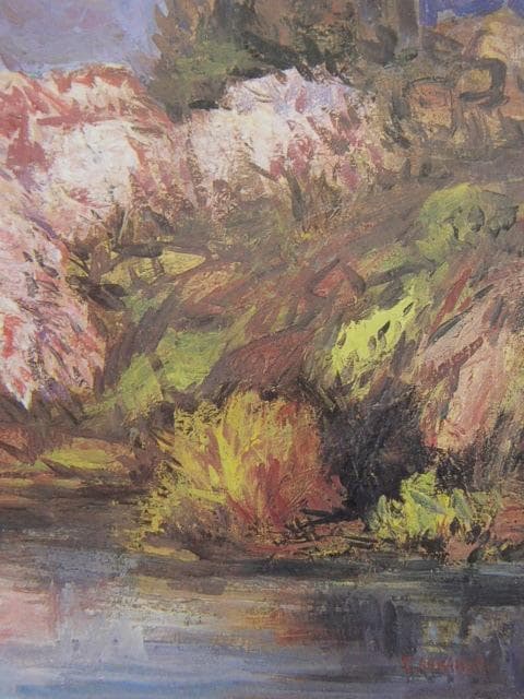 坂本唯市、【春来たる（福岡堰）】、希少な額装用画集より、美品、新品額装付