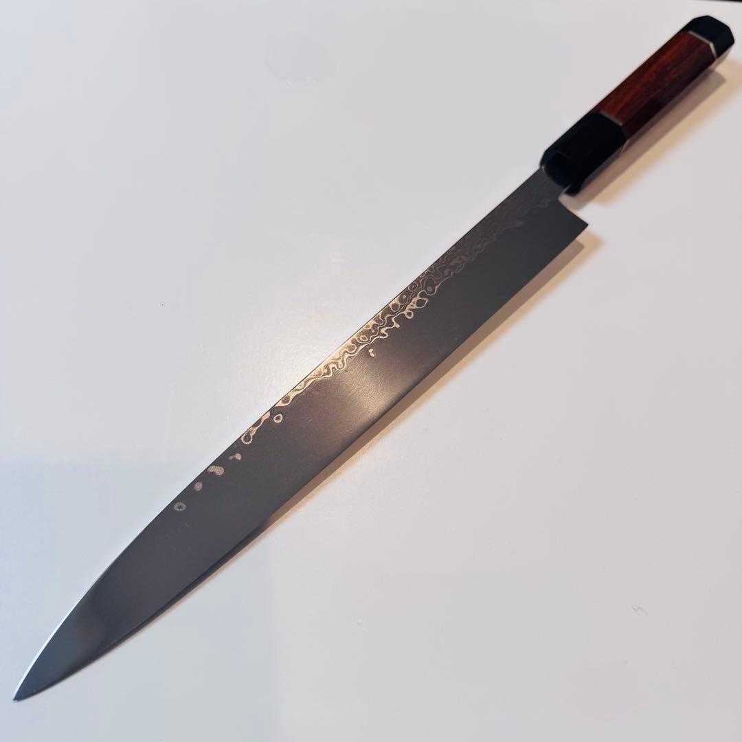 270mm ダマスカス　墨流し　柳刃包丁 天然木八角柄 鏡面仕上げ 刺身用