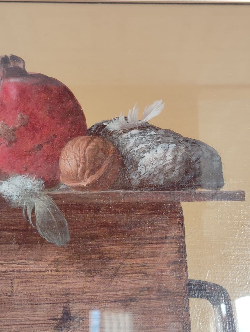 「供するHexis」果物と木箱の油彩画吉川幹広作F4号