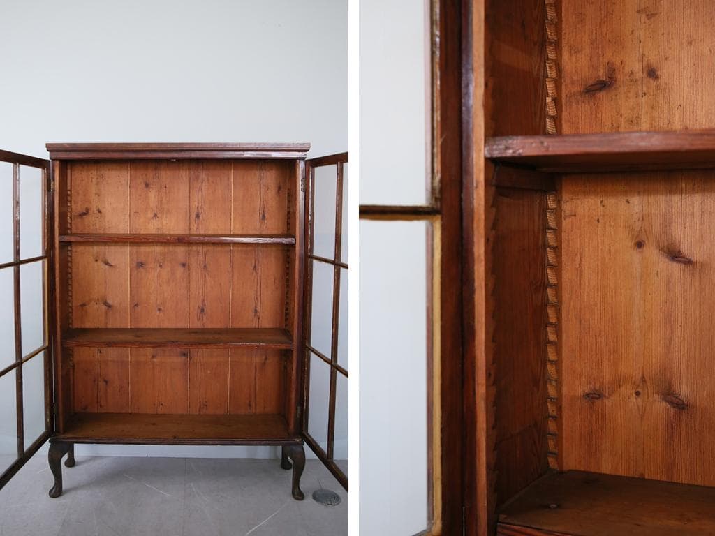 英国アンティーク木製ブックケースキャビネット/本棚/食器棚/飾り棚(92-206