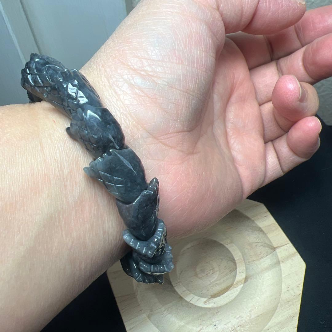 浄化の水晶&全ての繁栄 黒翡翠製 龍神ブレスレット