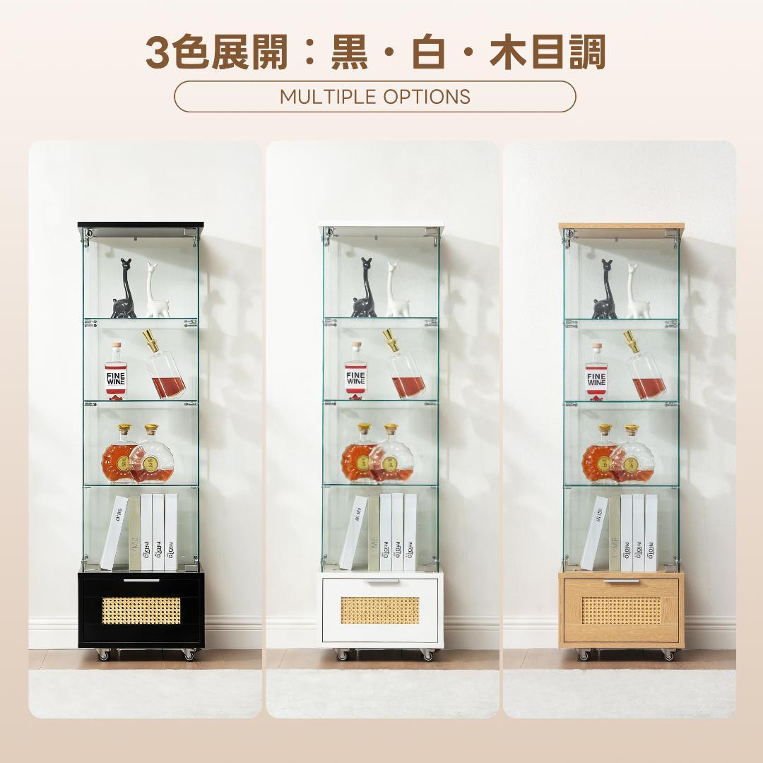 コレクションケース 引き出し付き 4段 強化ガラス 全面ガラス ホワイト