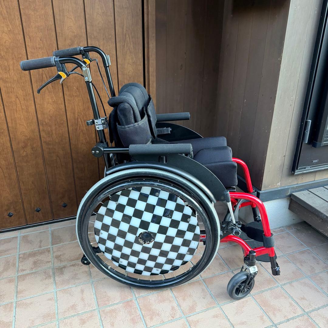 車いす　OX miniNeoジュニア　スクール　赤　チェッカー柄　子供用車椅子