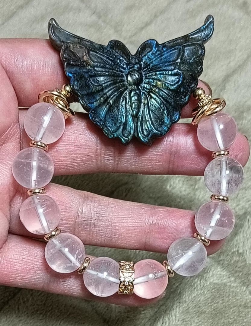 特大サイズのレインボーシラーラブラド蝶々とコロンビア産ピンクレムリアンシード❤❤