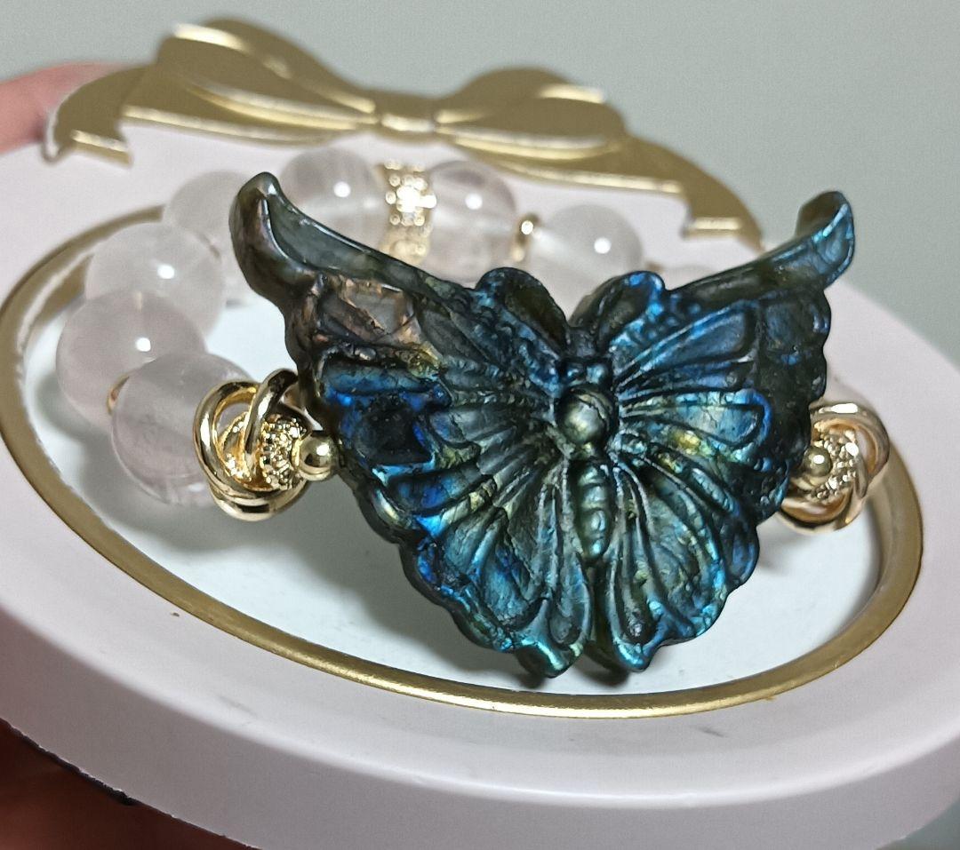 特大サイズのレインボーシラーラブラド蝶々とコロンビア産ピンクレムリアンシード❤❤