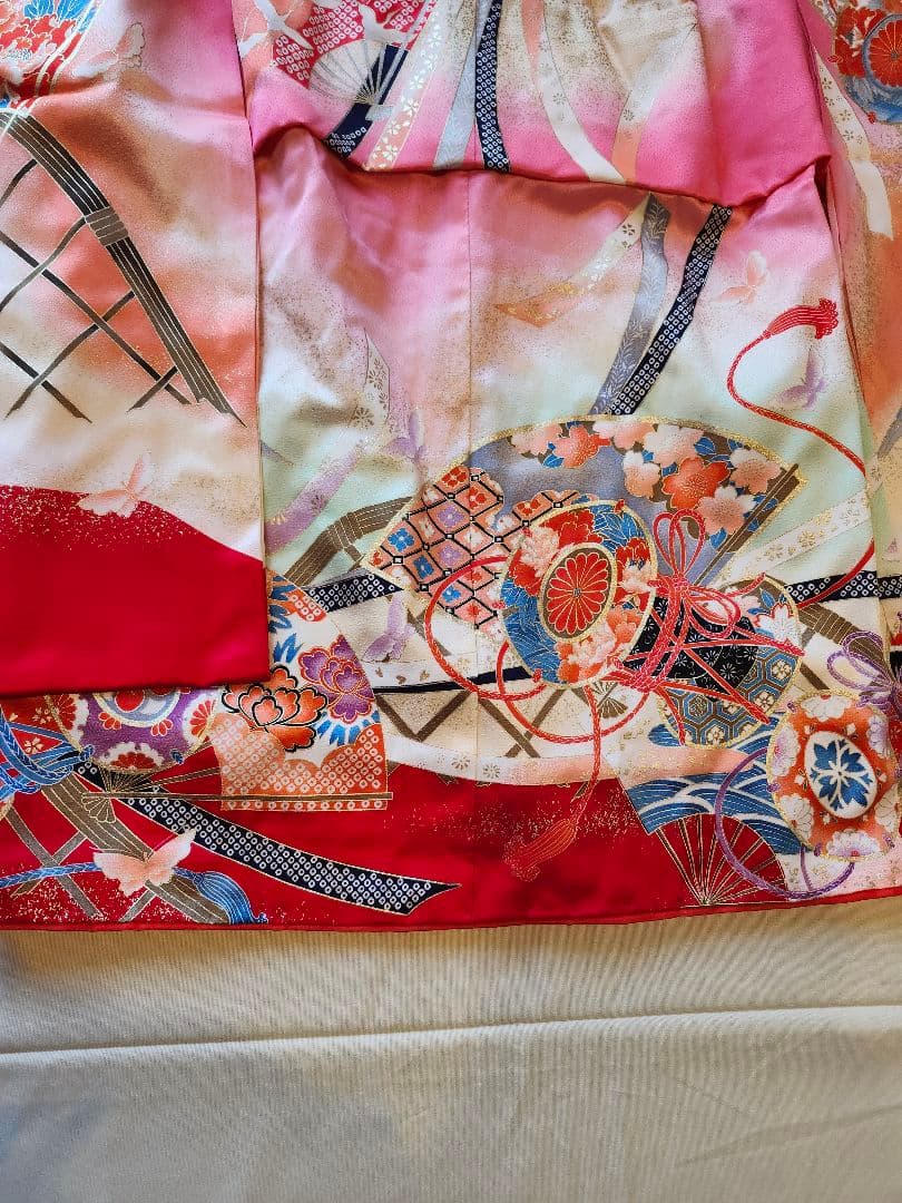 七五三 5歳 7歳 女の子 子供 アンティーク 着物 帯　つまみ細工髪飾りセット