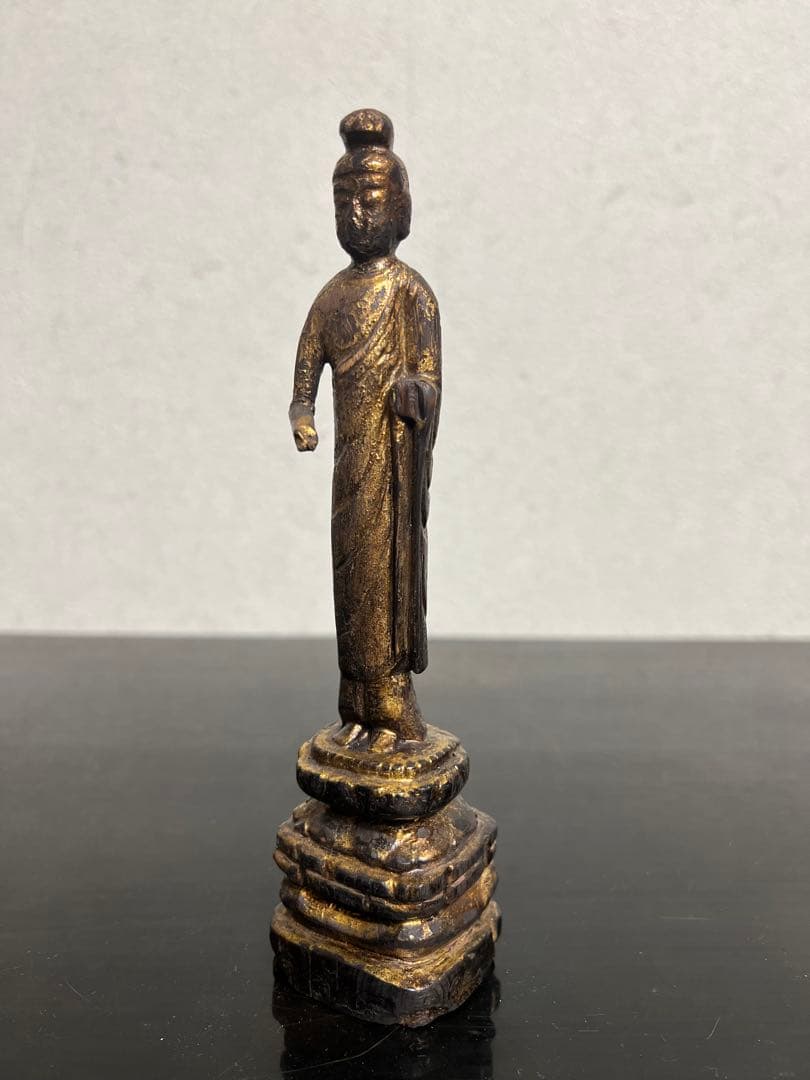 中国 逸品 釈迦如来立像 金箔 金彩 木彫 一木造 仏像 仏教美術 骨董 古美術
