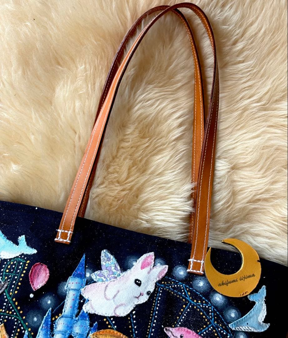 (手づくり)\"クマの遊園地\"アップリケ刺繍ライトアップトートバッグ