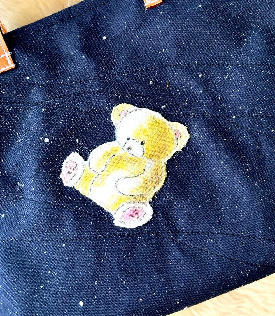 (手づくり)\"クマの遊園地\"アップリケ刺繍ライトアップトートバッグ