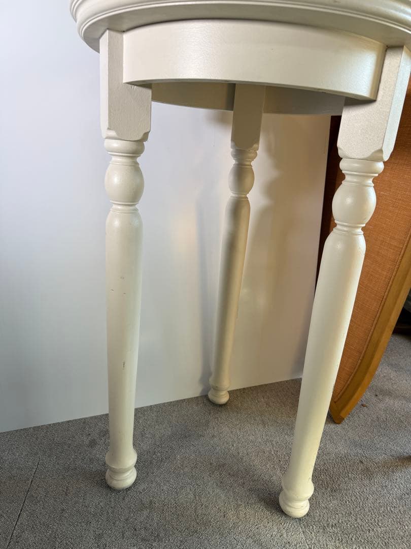 白塗装 木製 ラウンドサイドテーブル 3本脚 花台 飾り台 高さ80cm