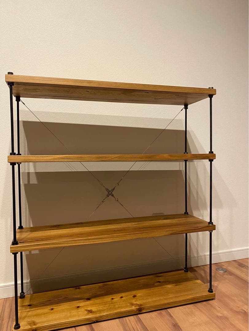 幅60cm☆ワイヤークロス 木製ラック☆食器棚☆木製シェルフ☆アイアンラック