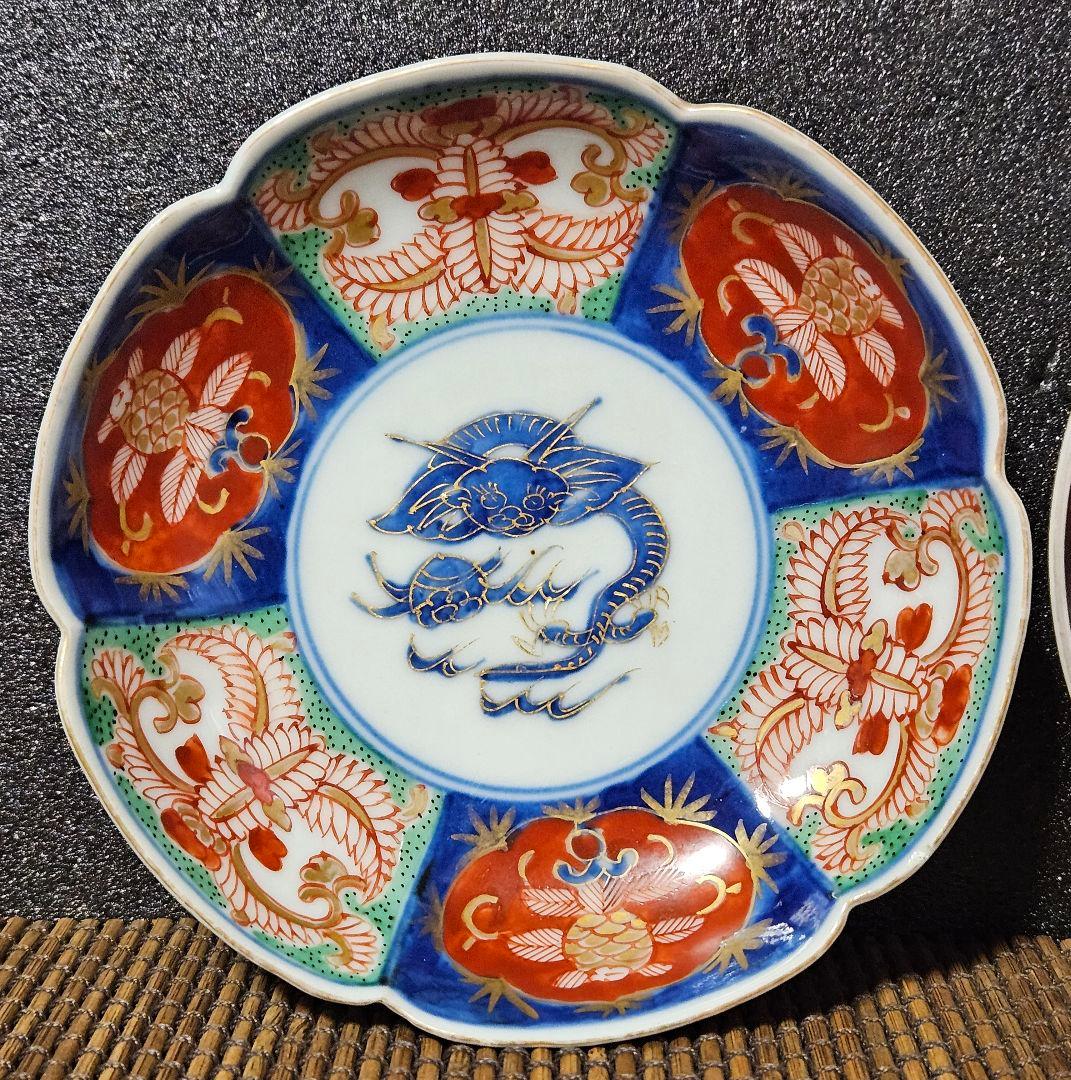 2客絵変わり❗】明治時代 古伊万里波千鳥図 大聖寺伊万里龍に花意匠