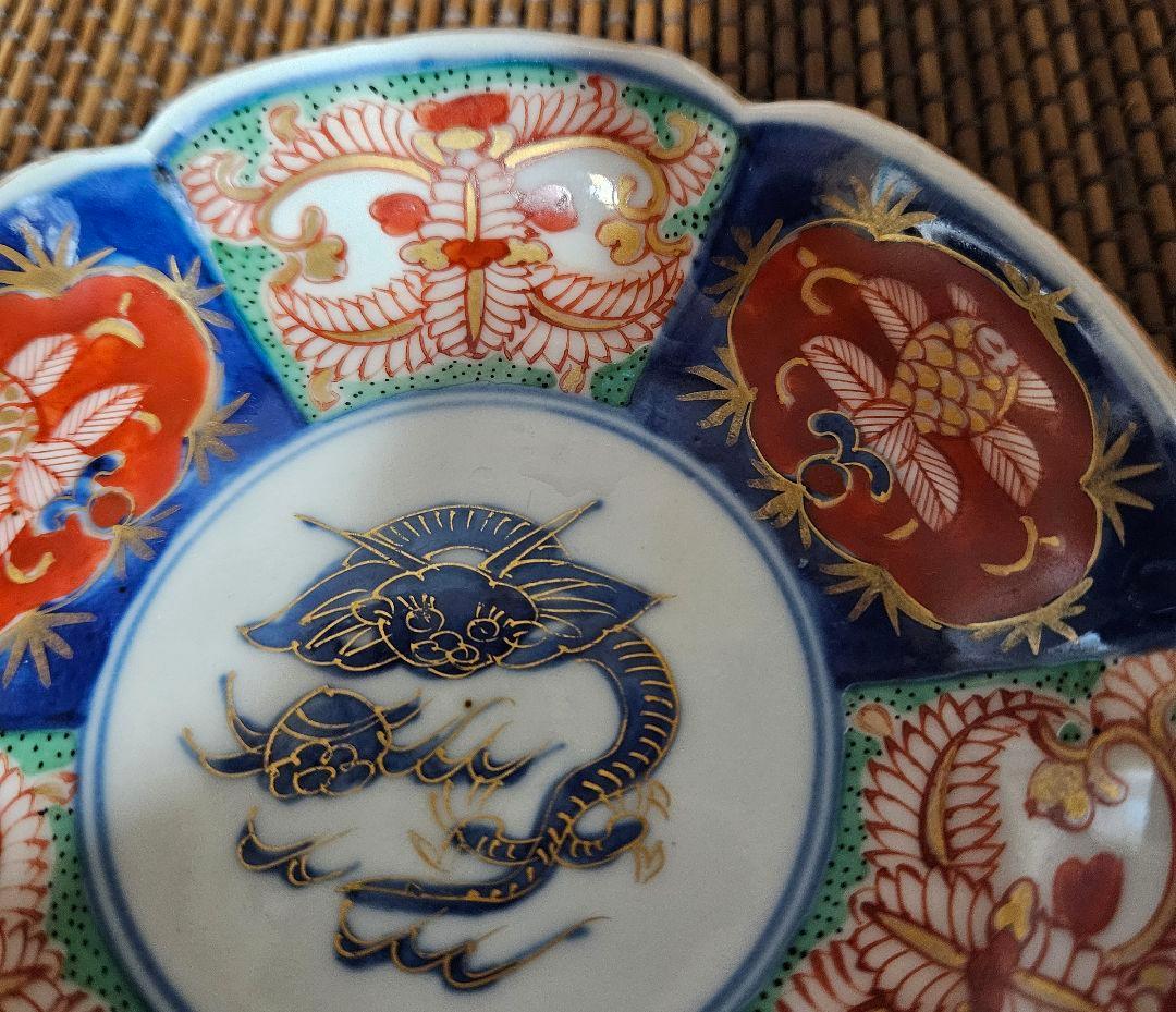 2客絵変わり❗】明治時代 古伊万里波千鳥図 大聖寺伊万里龍に花意匠