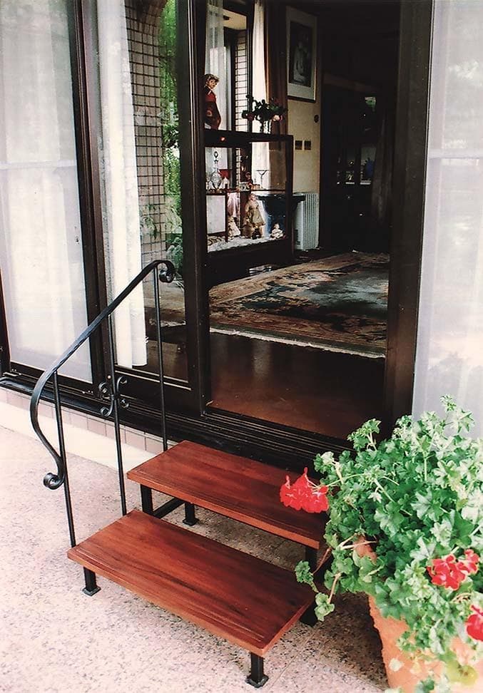 〇チーク　手すり付きステップ2段　階段　庭