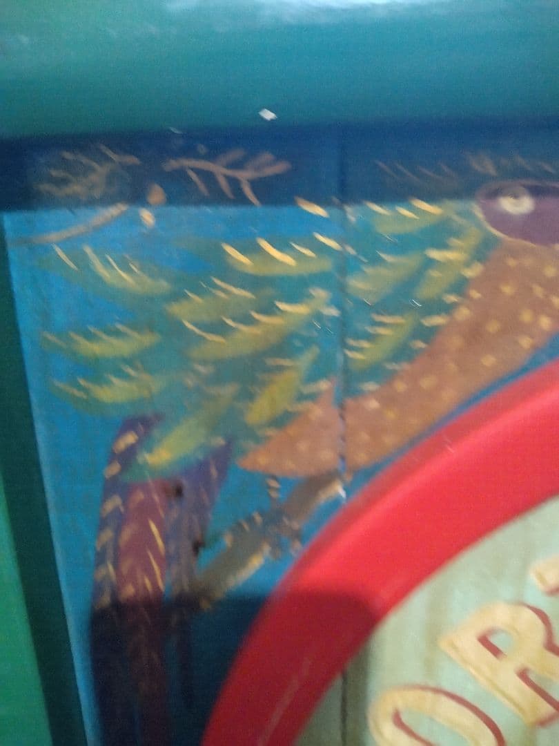 アンティーク看板　南蛮船　南蛮人　手描き 70x55x4 cm 木製