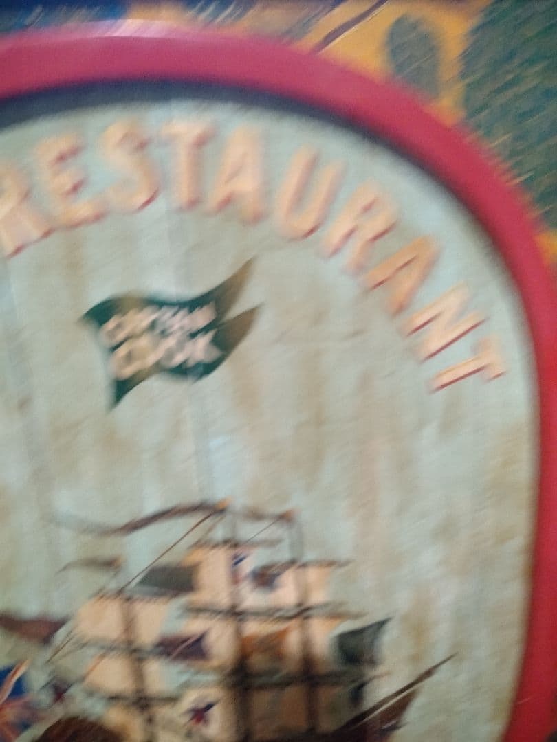 アンティーク看板　南蛮船　南蛮人　手描き 70x55x4 cm 木製