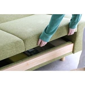 ソファベッド 2.5P グリーン 大容量収納付き 肘付き ファブリック地