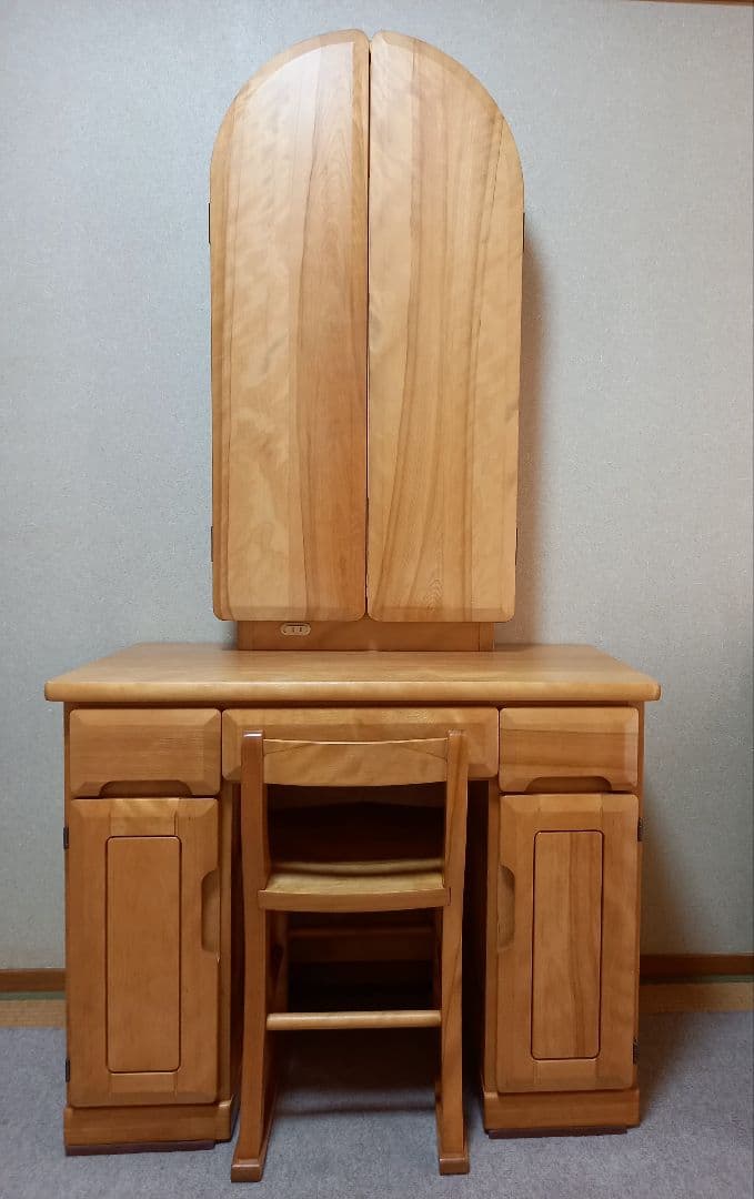 【セット商品】ミズメザクラ　ドレッサー三面鏡　ナチュラル　カントリー　天然木